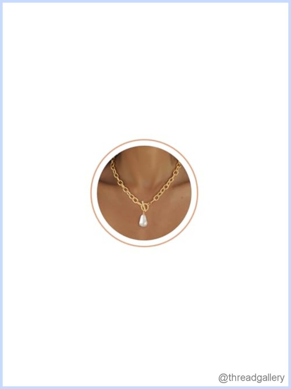 14K Gold Plated Pearl Pendant Necklace Chunky Paperclip Chain Women